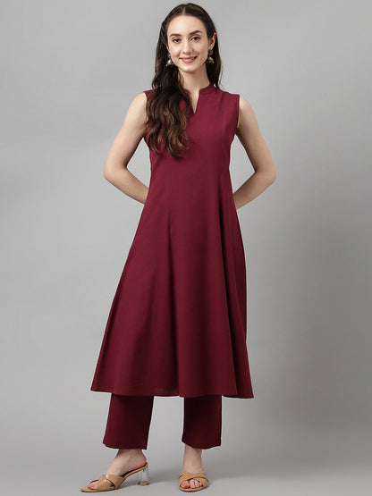 Women's Maroon Rayon A-line Kurta with Pant