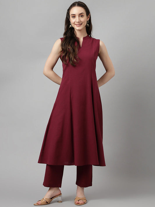 Women's Maroon Rayon A-line Kurta with Pant