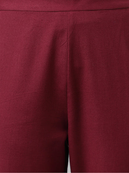 Women's Maroon Rayon A-line Kurta with Pant