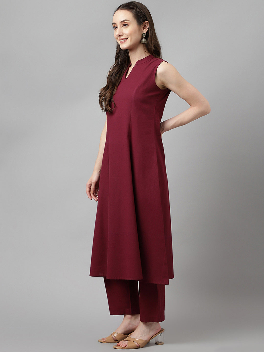 Women's Maroon Rayon A-line Kurta with Pant