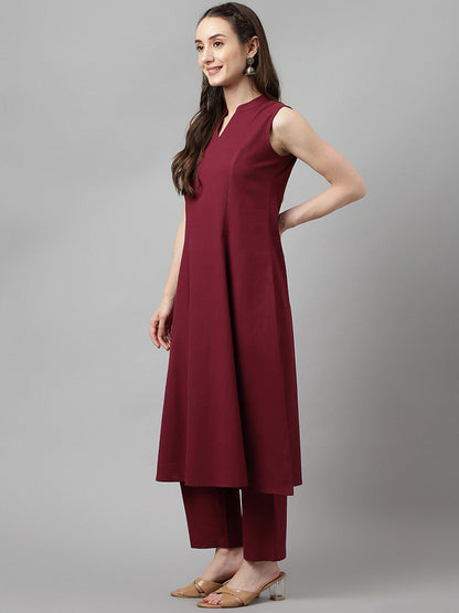 Women's Maroon Rayon A-line Kurta with Pant