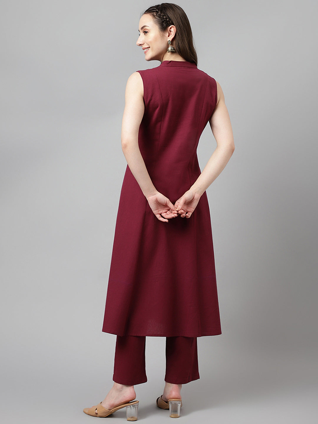Women's Maroon Rayon A-line Kurta with Pant