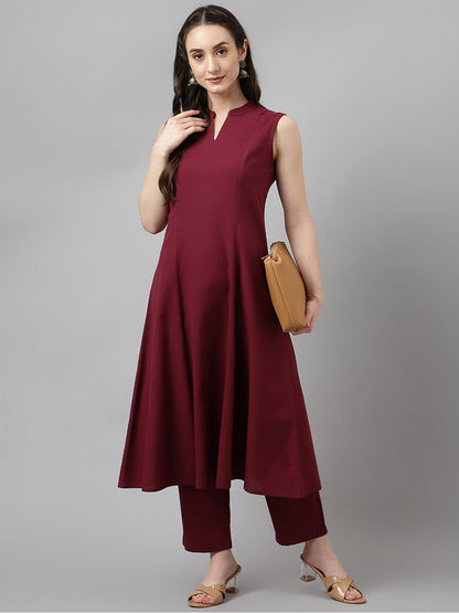 Women's Maroon Rayon A-line Kurta with Pant