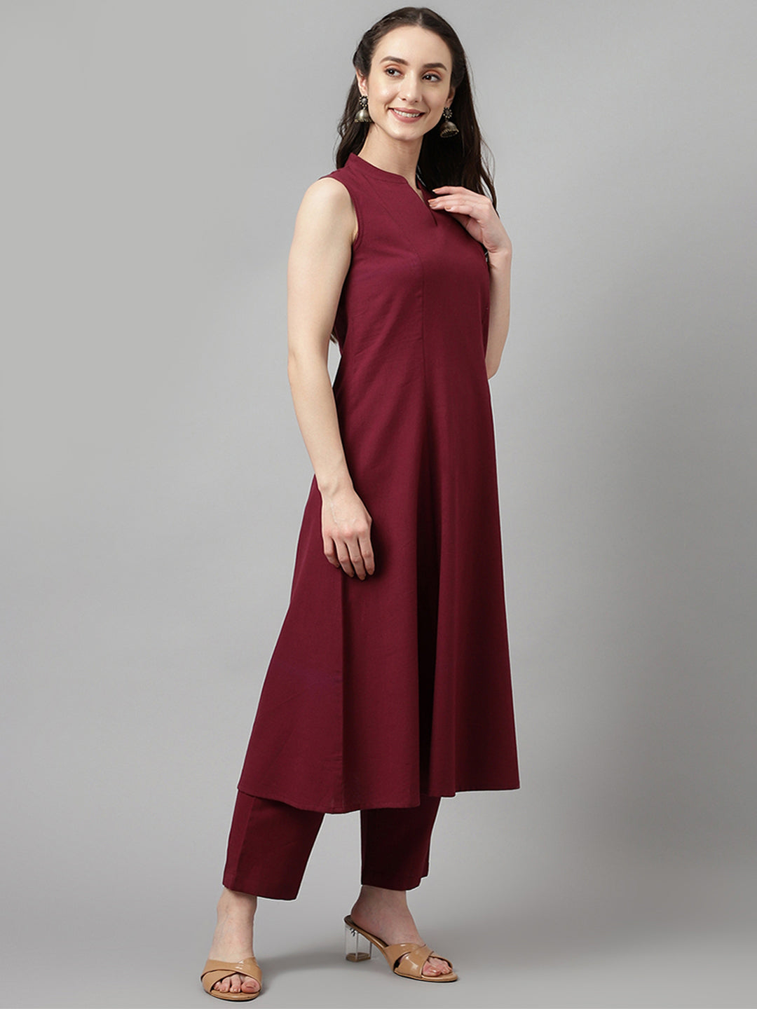 Women's Maroon Rayon A-line Kurta with Pant