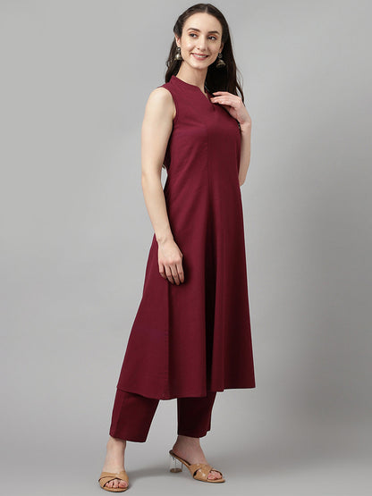 Women's Maroon Rayon A-line Kurta with Pant