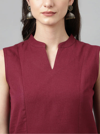 Women's Maroon Rayon A-line Kurta with Pant
