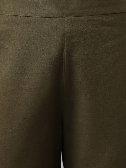 Women's Olive Green Rayon Straight Kurta with Pant