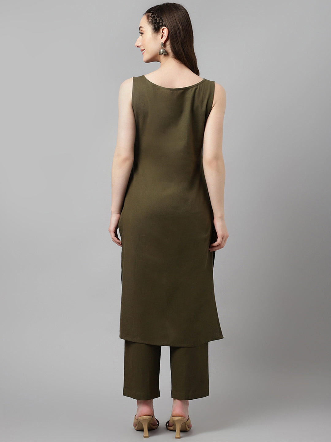Women's Olive Green Rayon Straight Kurta with Pant