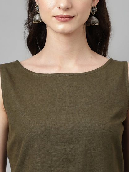 Women's Olive Green Rayon Straight Kurta with Pant