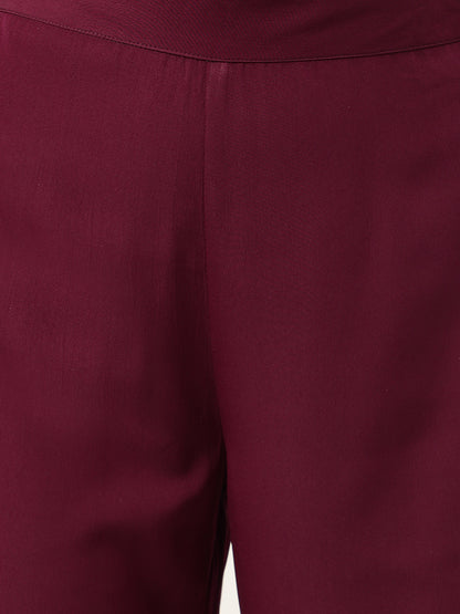 Women's Purple Poly Crepe Flared Kurta with Dupatta and Pant