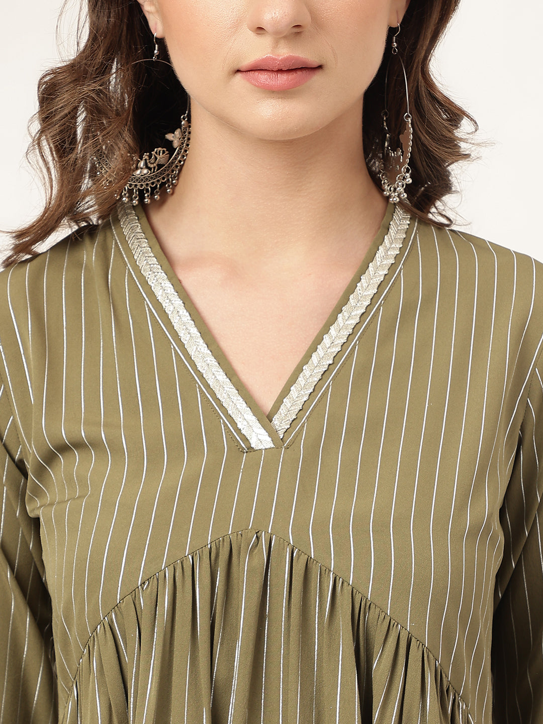 Women's Olive Green Poly Crepe A-line Kurta with Pant