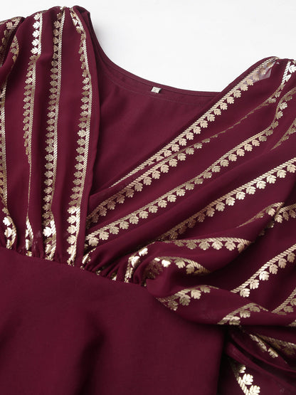 Women's Purple Poly Crepe A-line Kurta with Pant