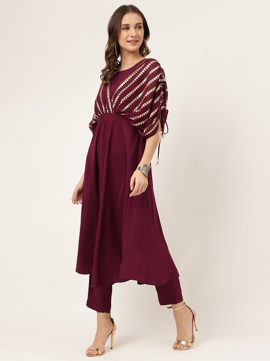 Women's Purple Poly Crepe A-line Kurta with Pant
