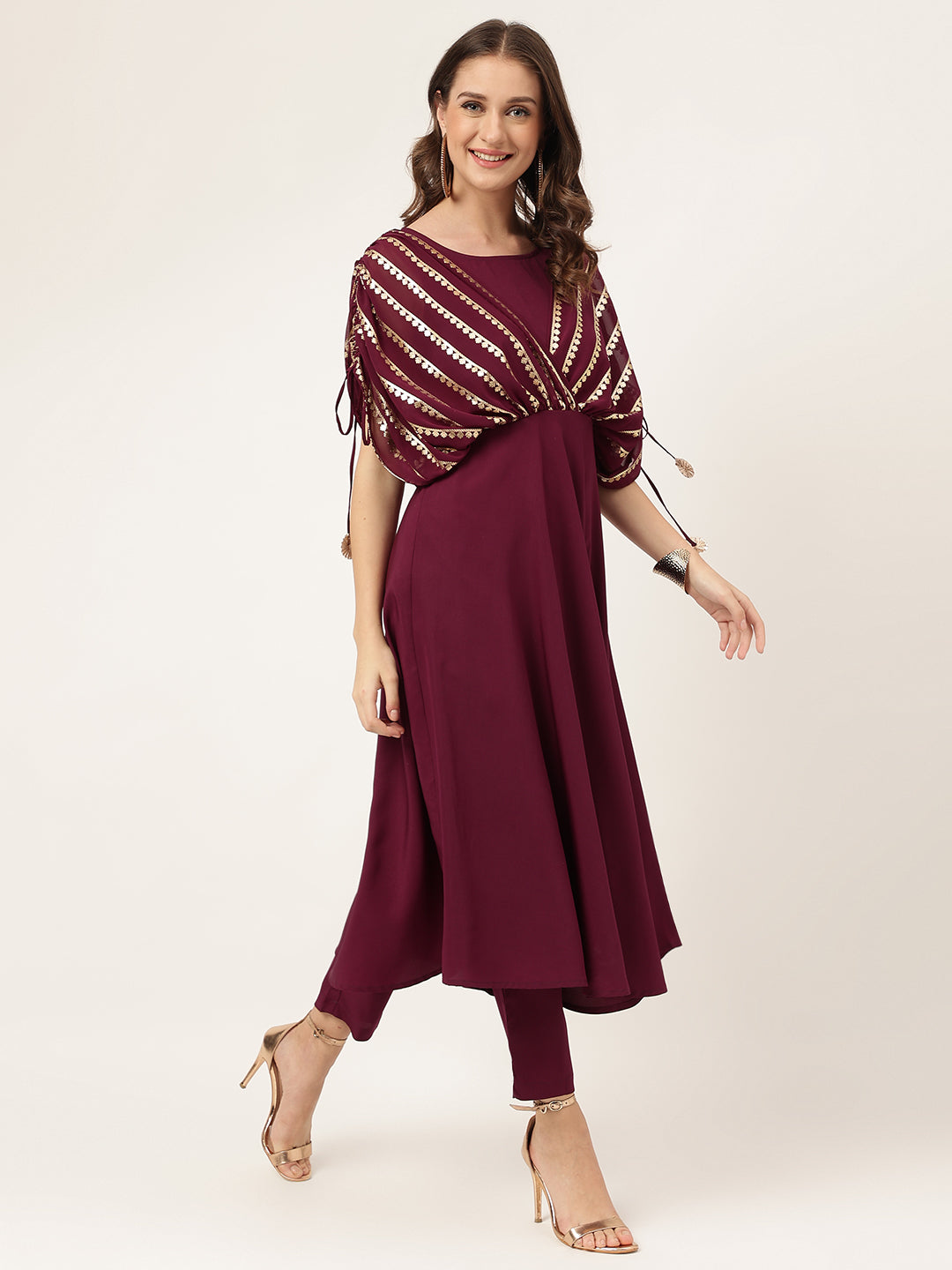 Women's Purple Poly Crepe A-line Kurta with Pant