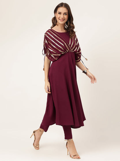 Women's Purple Poly Crepe A-line Kurta with Pant