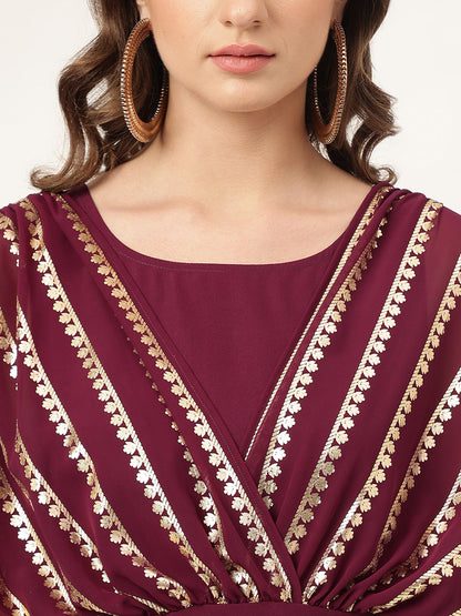 Women's Purple Poly Crepe A-line Kurta with Pant