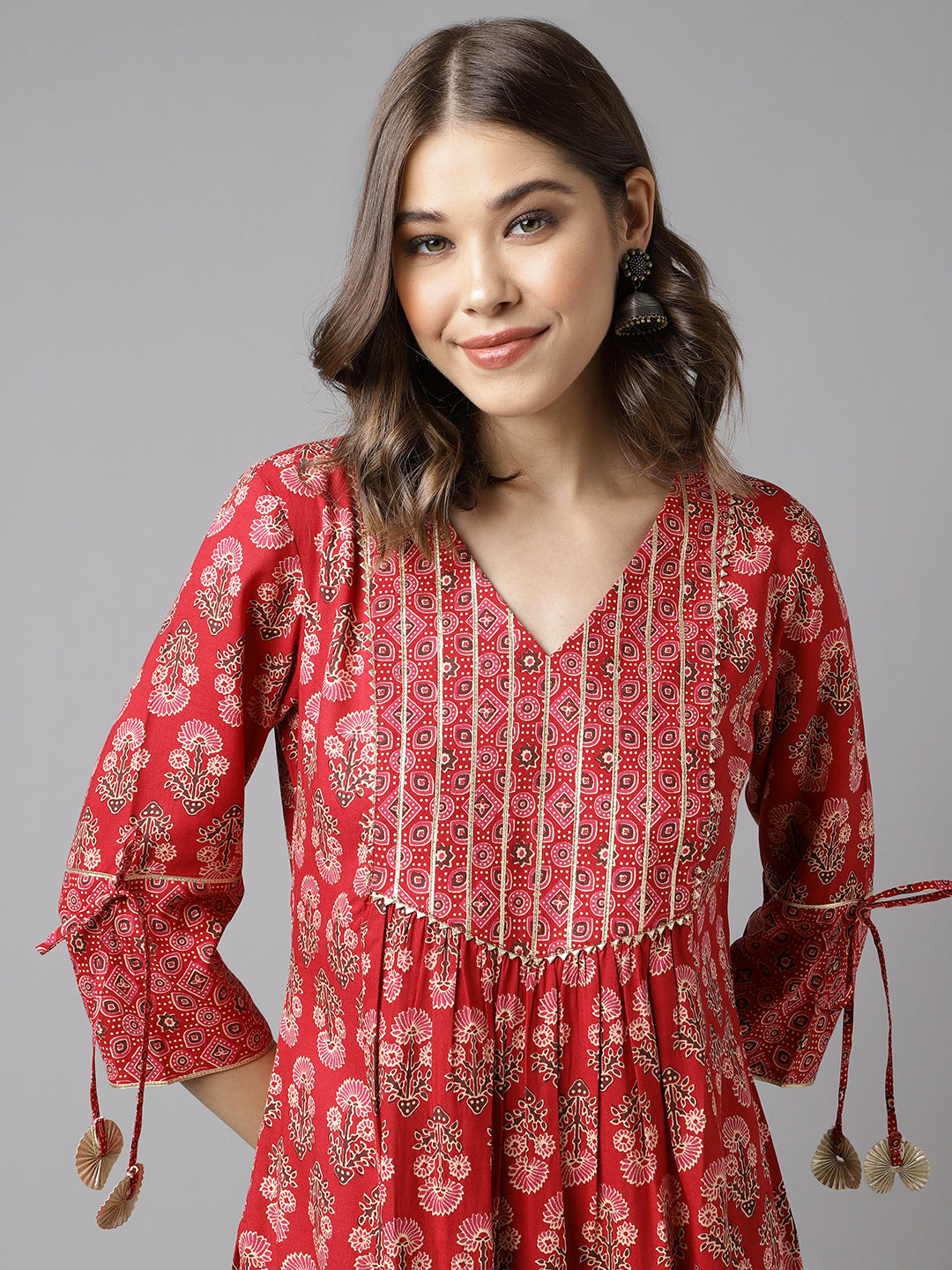Women's Red Cotton A-Line Kurta Pant