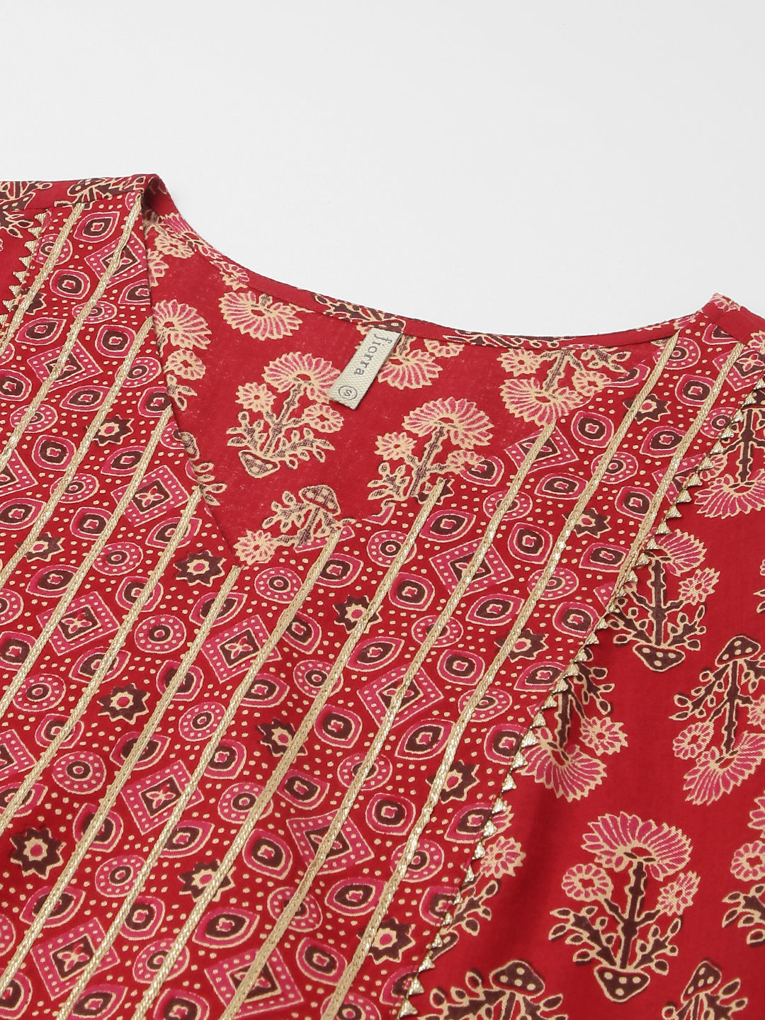 Women's Red Cotton A-Line Kurta Pant