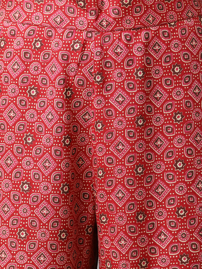 Women's Red Cotton A-Line Kurta Pant