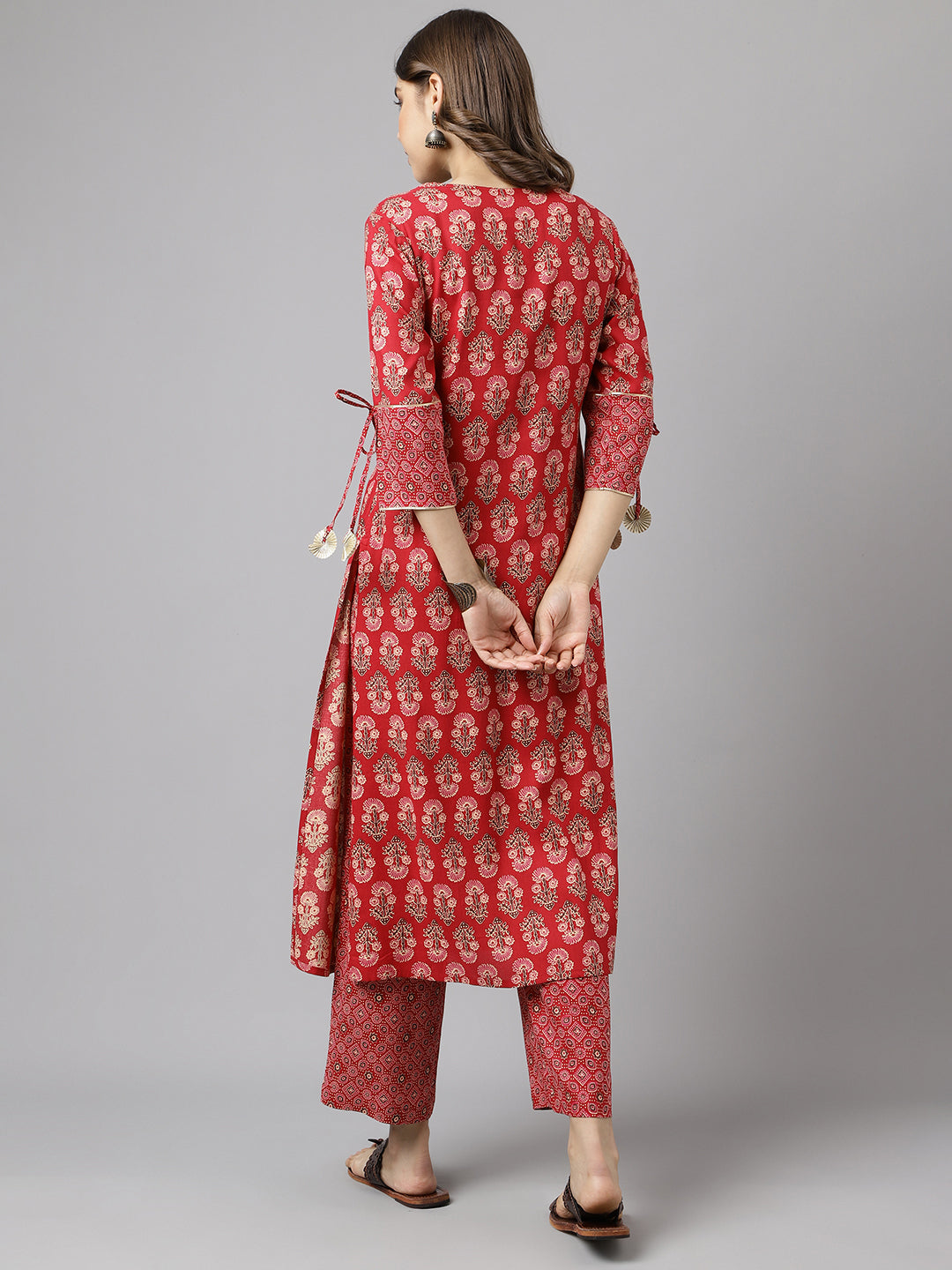 Women's Red Cotton A-Line Kurta Pant