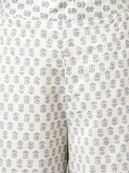 Women's Off White Cotton A-line Kurta with Palazzo