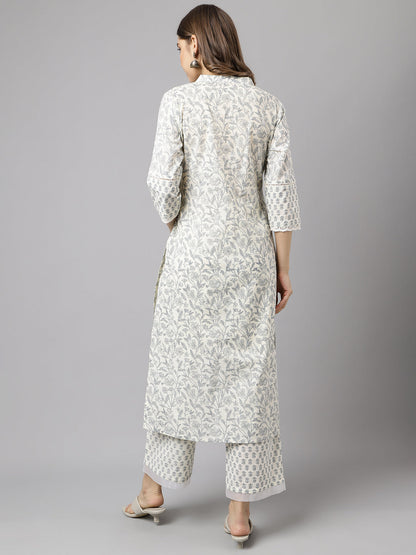 Women's Off White Cotton A-line Kurta with Palazzo