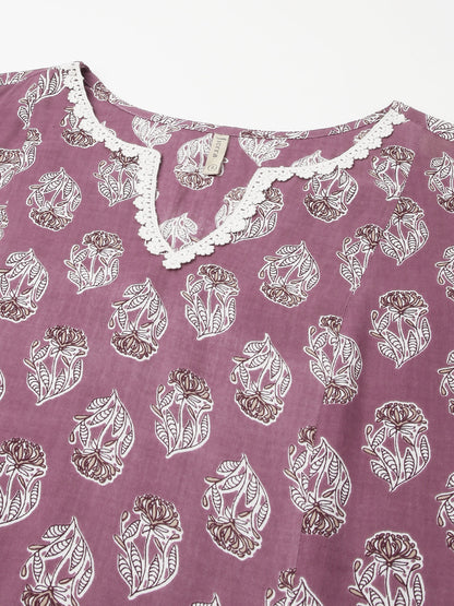 Women's Light Purple Cotton A-line Kurta with Pant