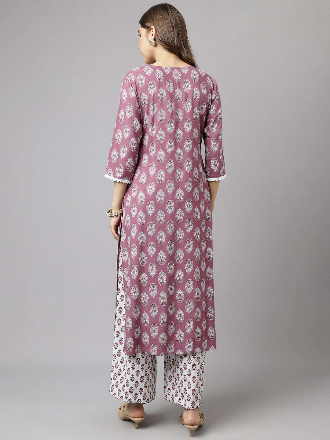 Women's Light Purple Cotton A-line Kurta with Pant