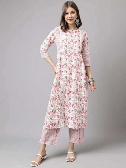 Women's White Cotton A-line Kurta with Palazzo