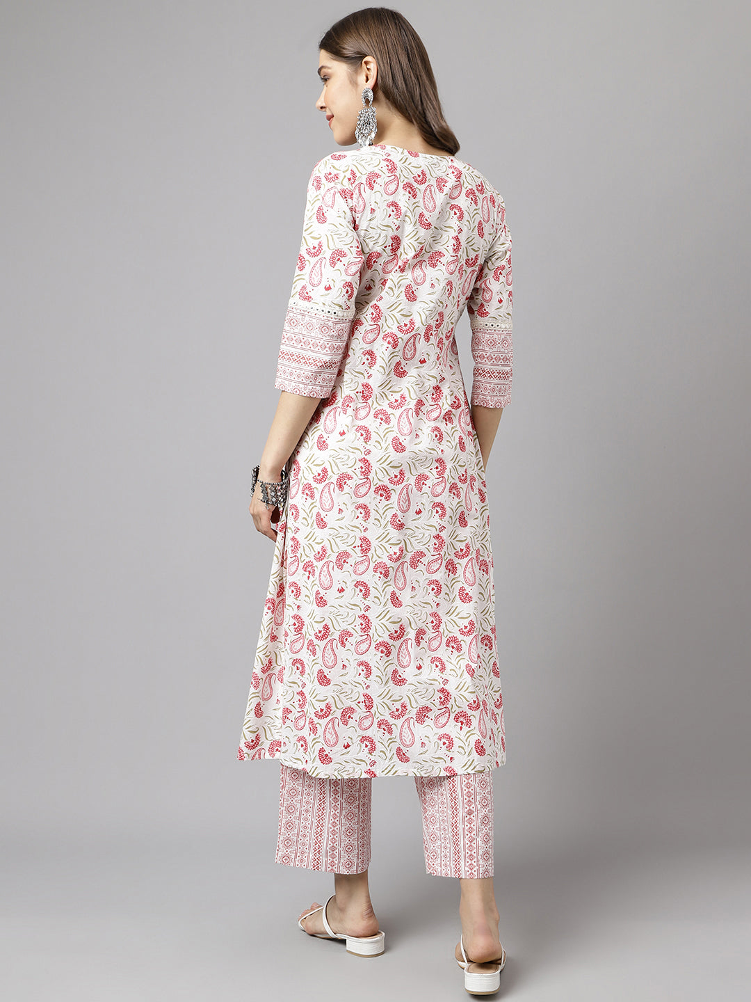 Women's White Cotton A-line Kurta with Palazzo