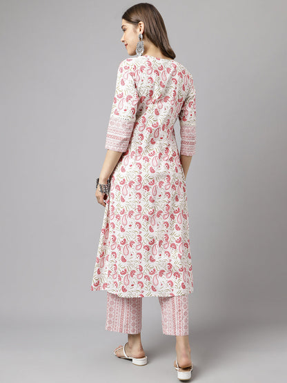 Women's White Cotton A-line Kurta with Palazzo