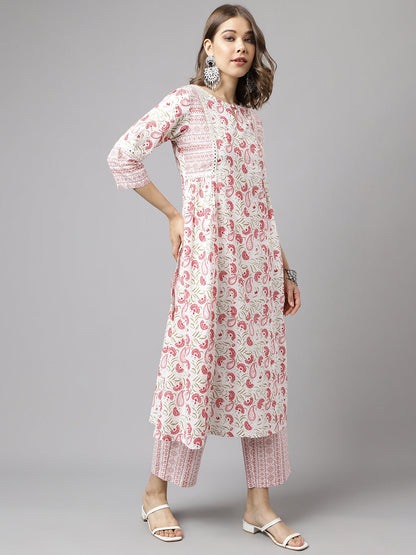 Women's White Cotton A-line Kurta with Palazzo