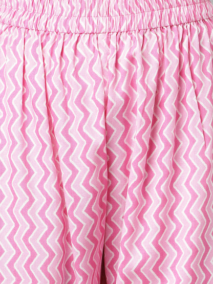 Women's Pink Pure Cotton A-line Kurta with Pant