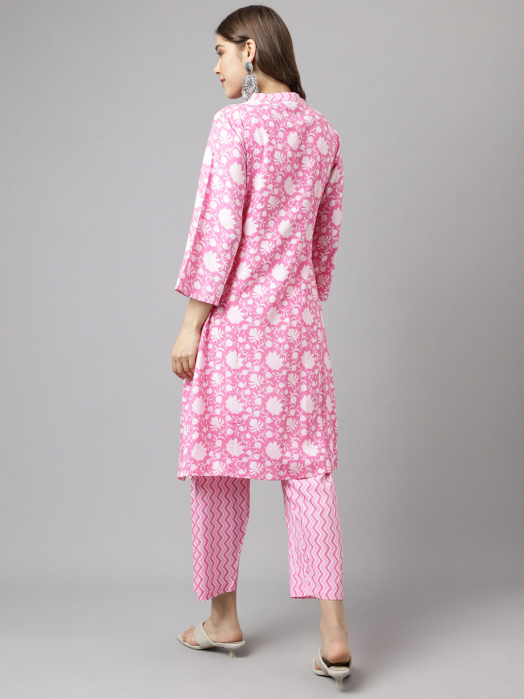 Women's Pink Pure Cotton A-line Kurta with Pant