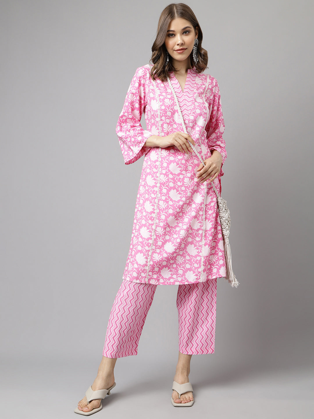 Women's Pink Pure Cotton A-line Kurta with Pant