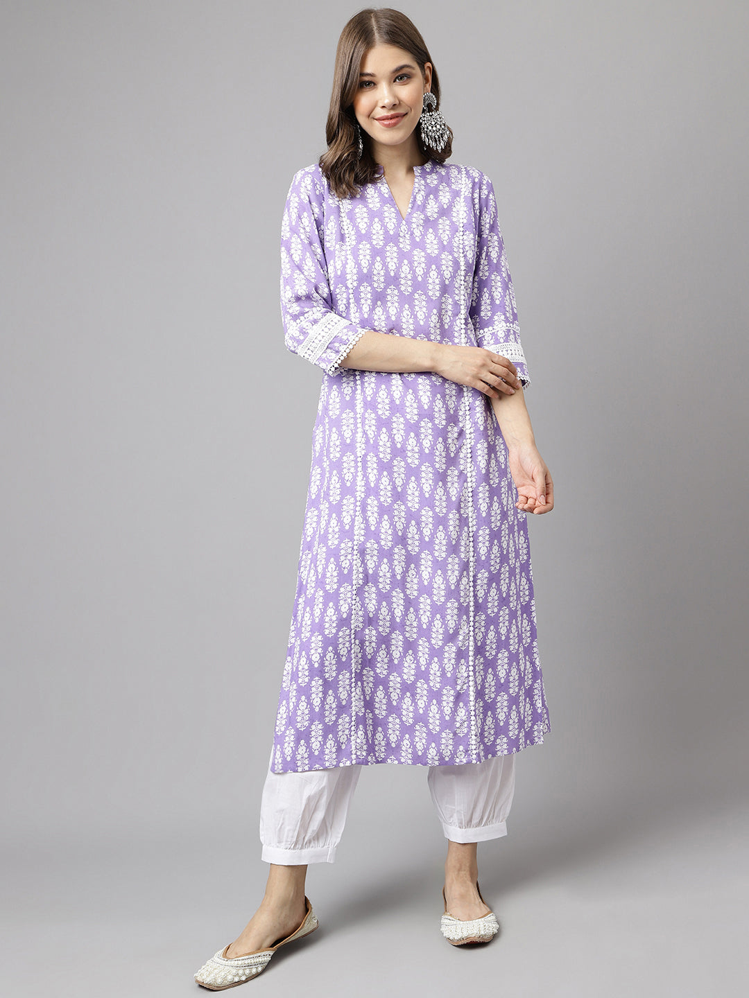 Women's Light Purple Cotton A-Line Kurta with Pant