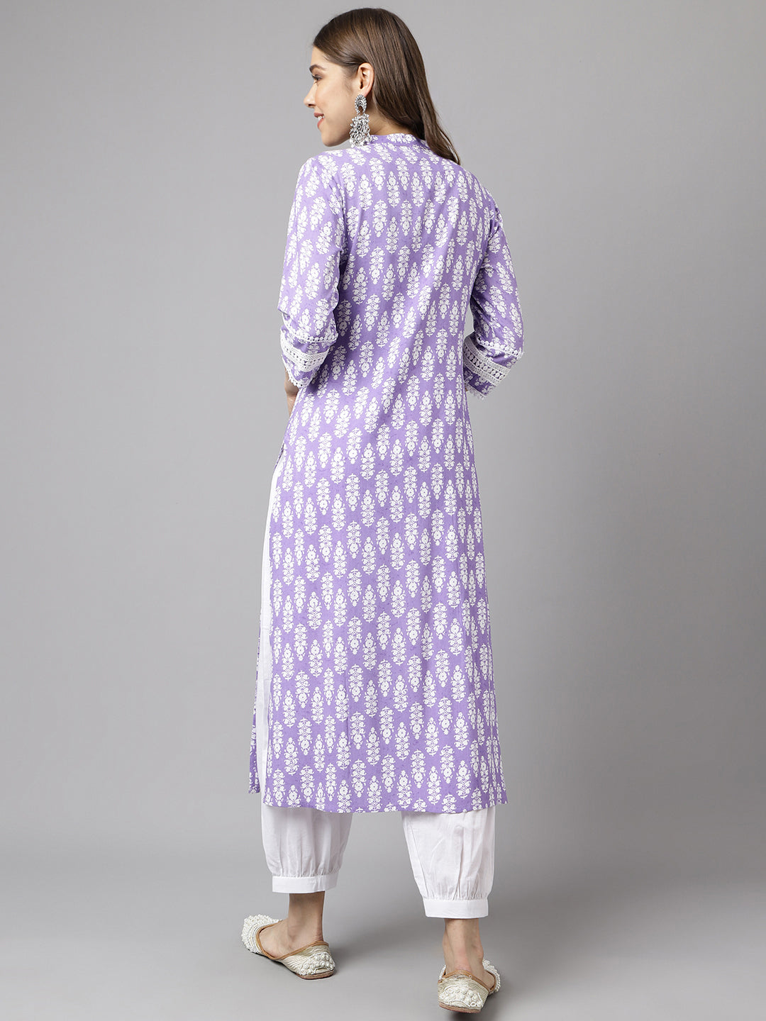 Women's Light Purple Cotton A-Line Kurta with Pant