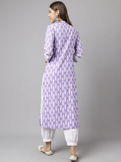 Women's Light Purple Cotton A-Line Kurta with Pant