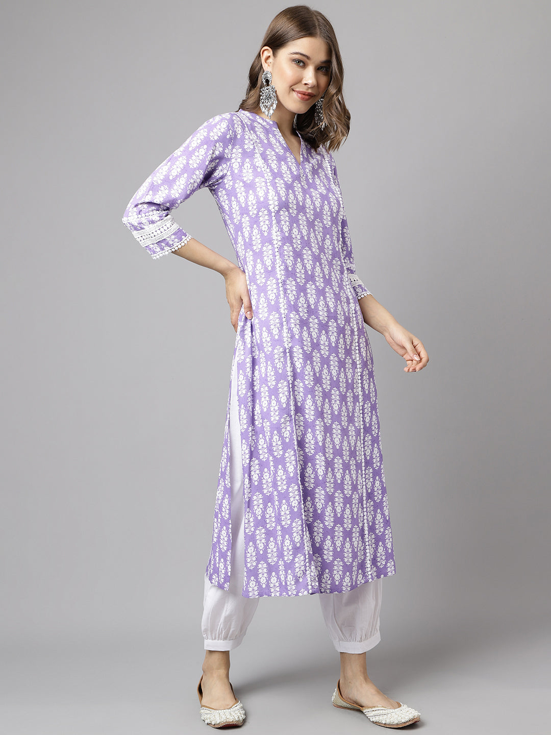 Women's Light Purple Cotton A-Line Kurta with Pant