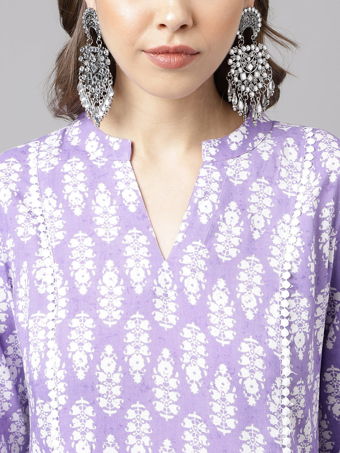 Women's Light Purple Cotton A-Line Kurta with Pant
