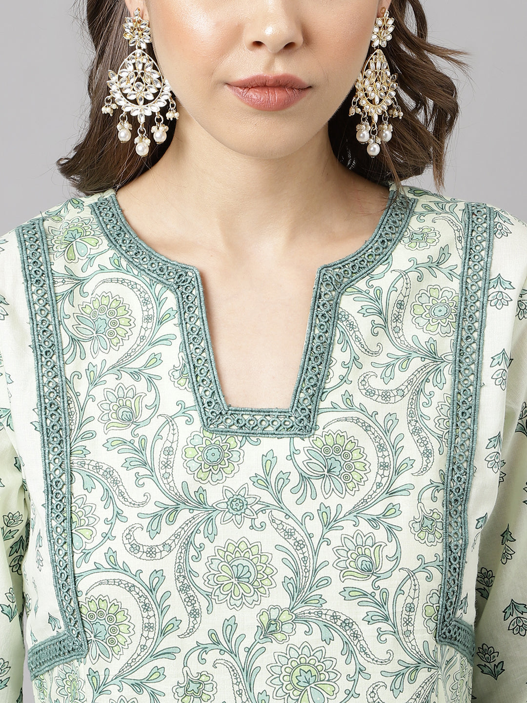 Women's Mint Green Pure Cotton A-line Kurta with Pant