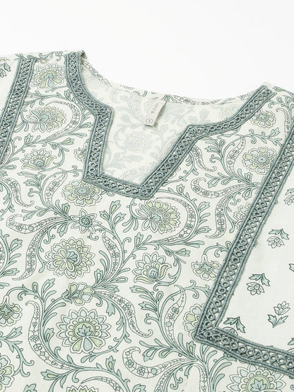 Women's Mint Green Pure Cotton A-line Kurta with Pant