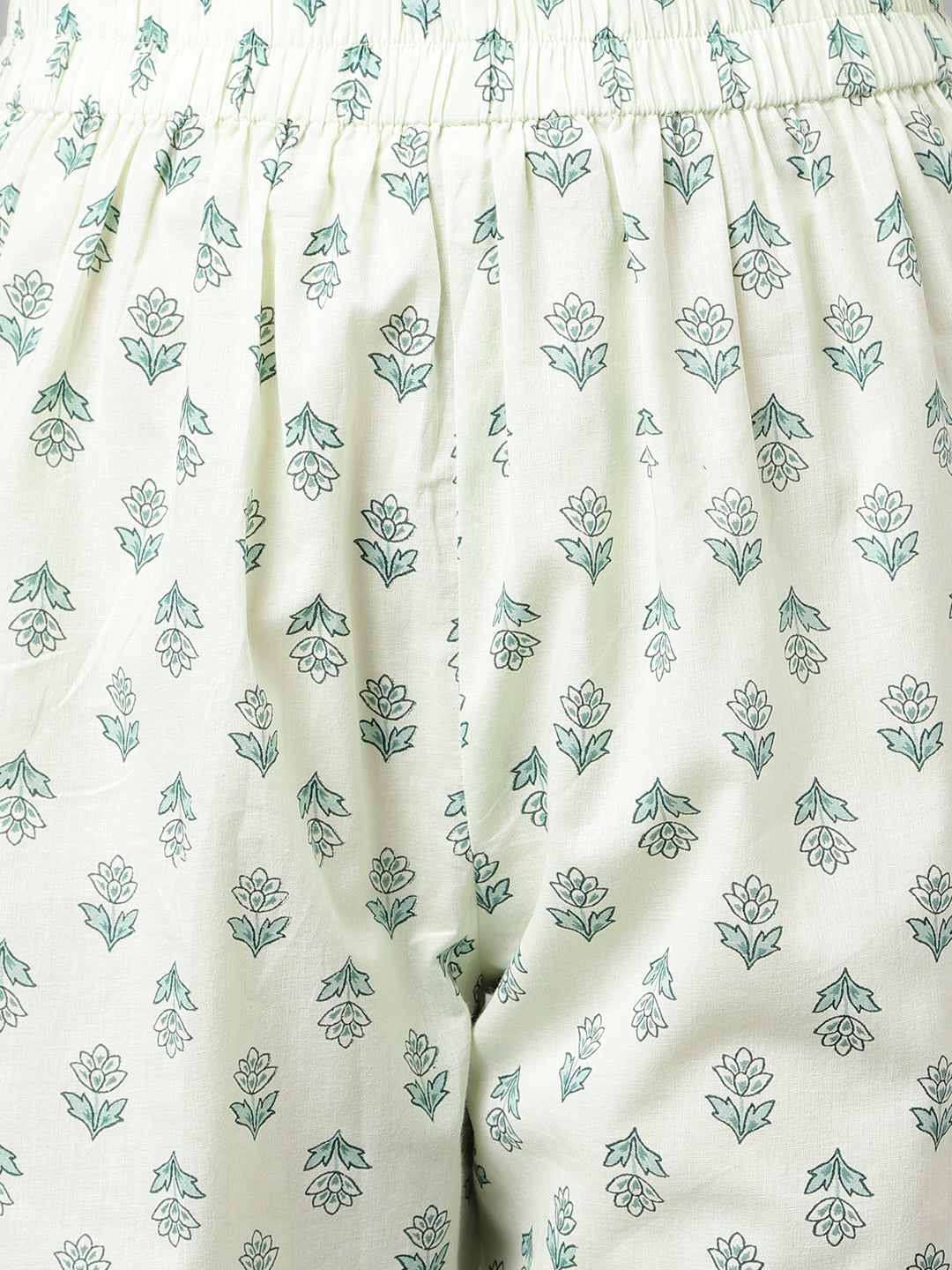 Women's Mint Green Pure Cotton A-line Kurta with Pant