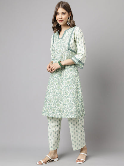 Women's Mint Green Pure Cotton A-line Kurta with Pant