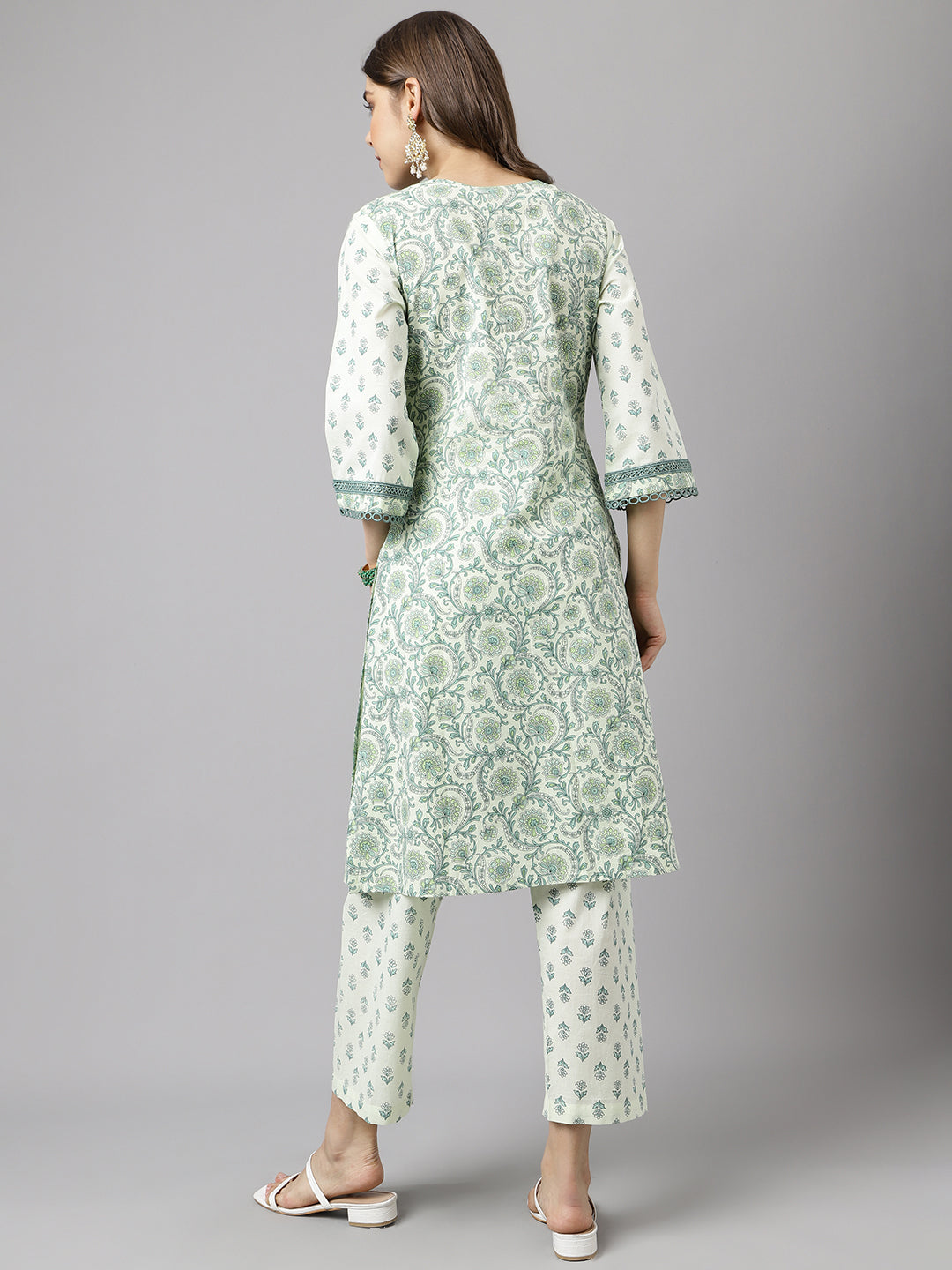 Women's Mint Green Pure Cotton A-line Kurta with Pant