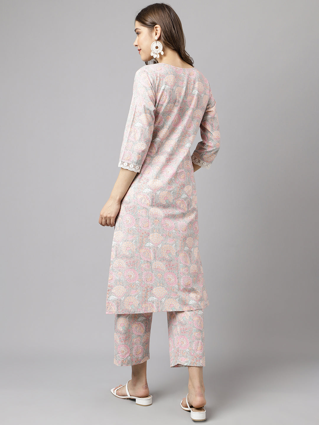 Women's Pink Cotton A-line Kurta with Pant