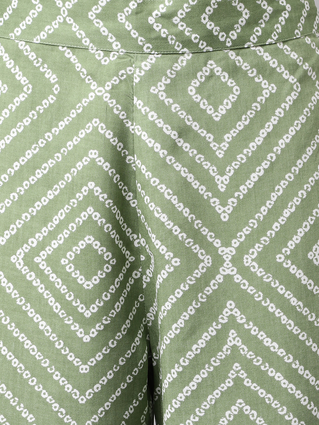 Women's Green Cotton A-line Kurta with Palazzo