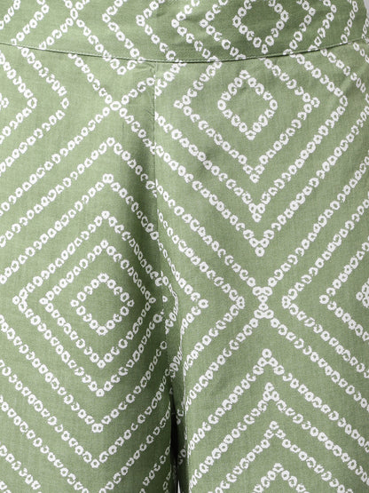 Women's Green Cotton A-line Kurta with Palazzo