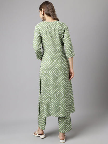 Women's Green Cotton A-line Kurta with Palazzo