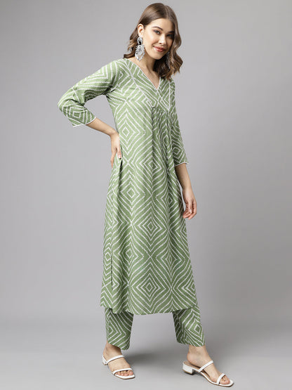 Women's Green Cotton A-line Kurta with Palazzo
